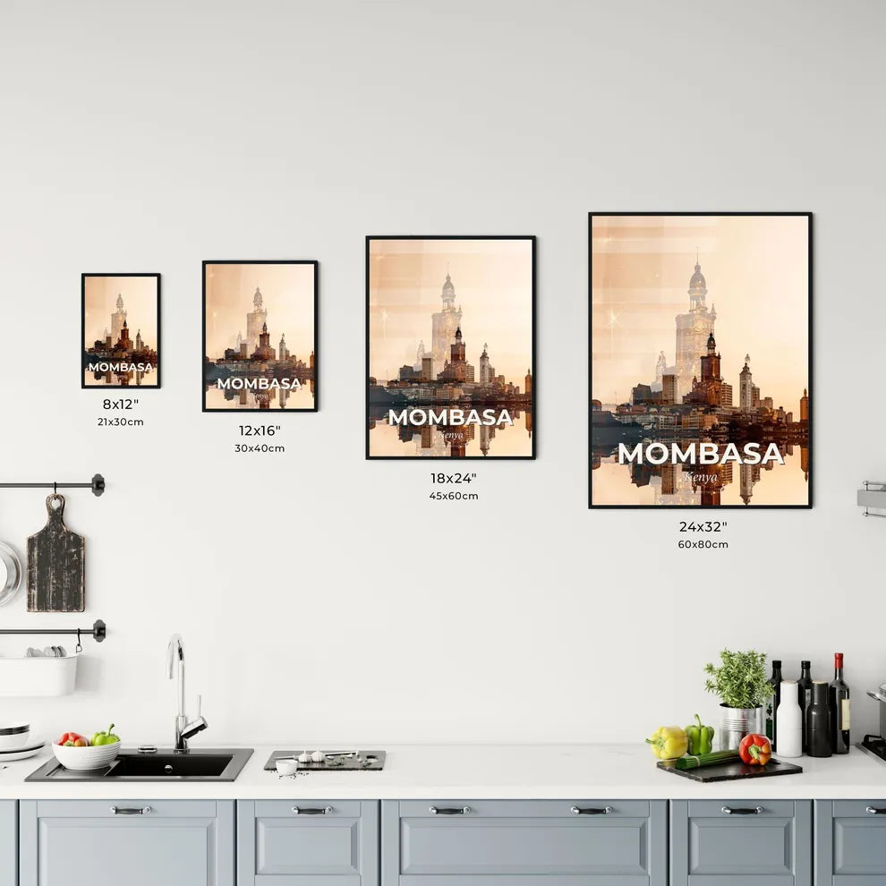 Mombasa Skyline Composite: Brilliance in Beige Office Art