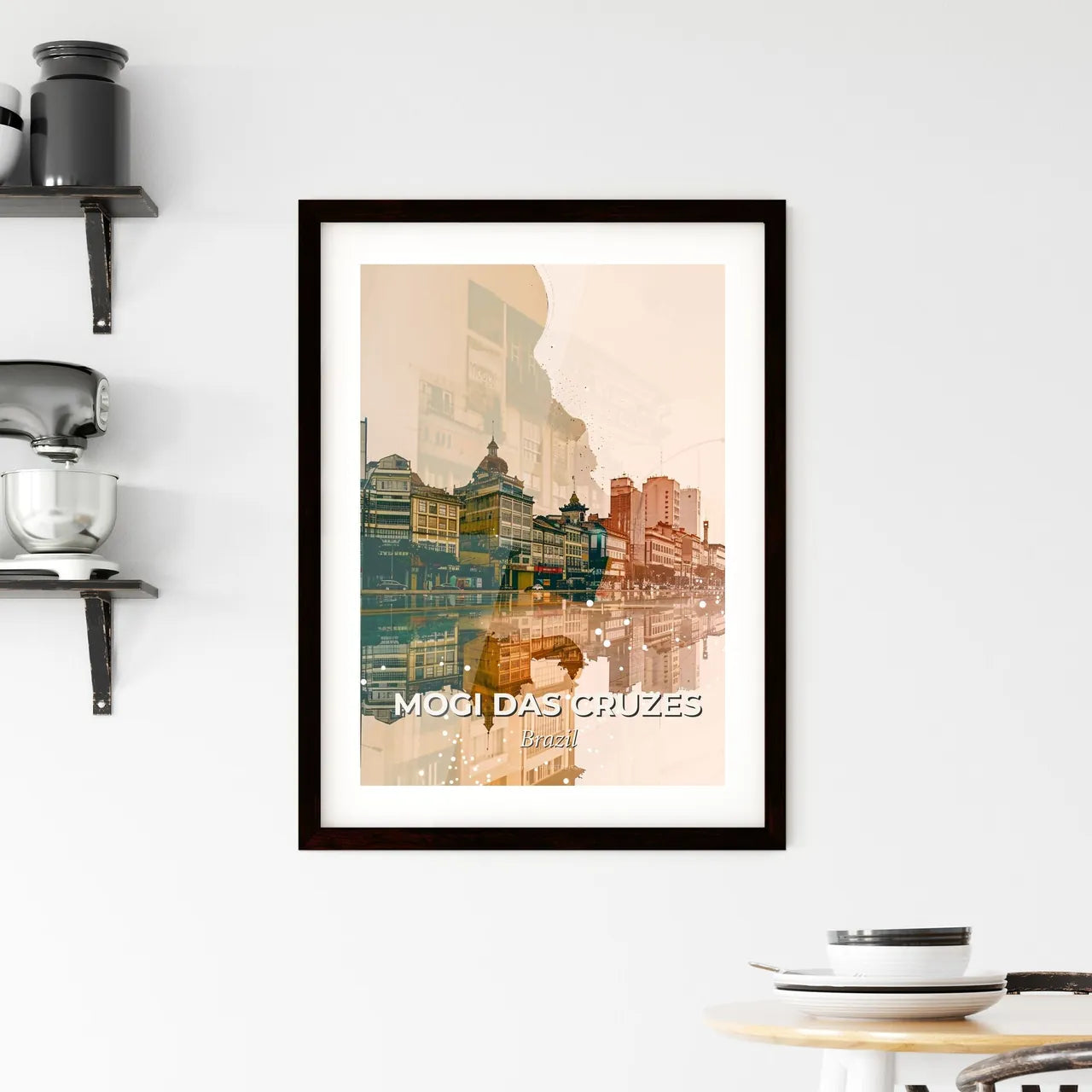Mogi das Cruzes Cityscape Double Exposure Art Poster Framed Print