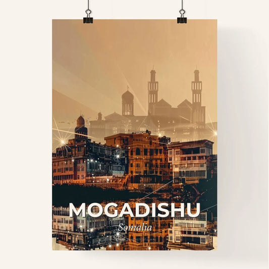 Mogadishu: Beige Skyline Art with Local Icons Poster