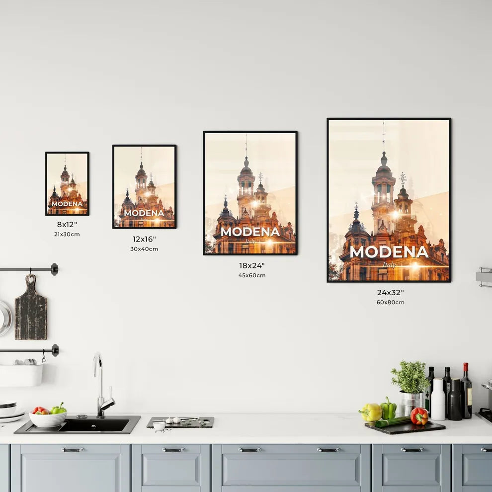 Modena Skyline Cityscape Art Print Beige Sparkles Office Art
