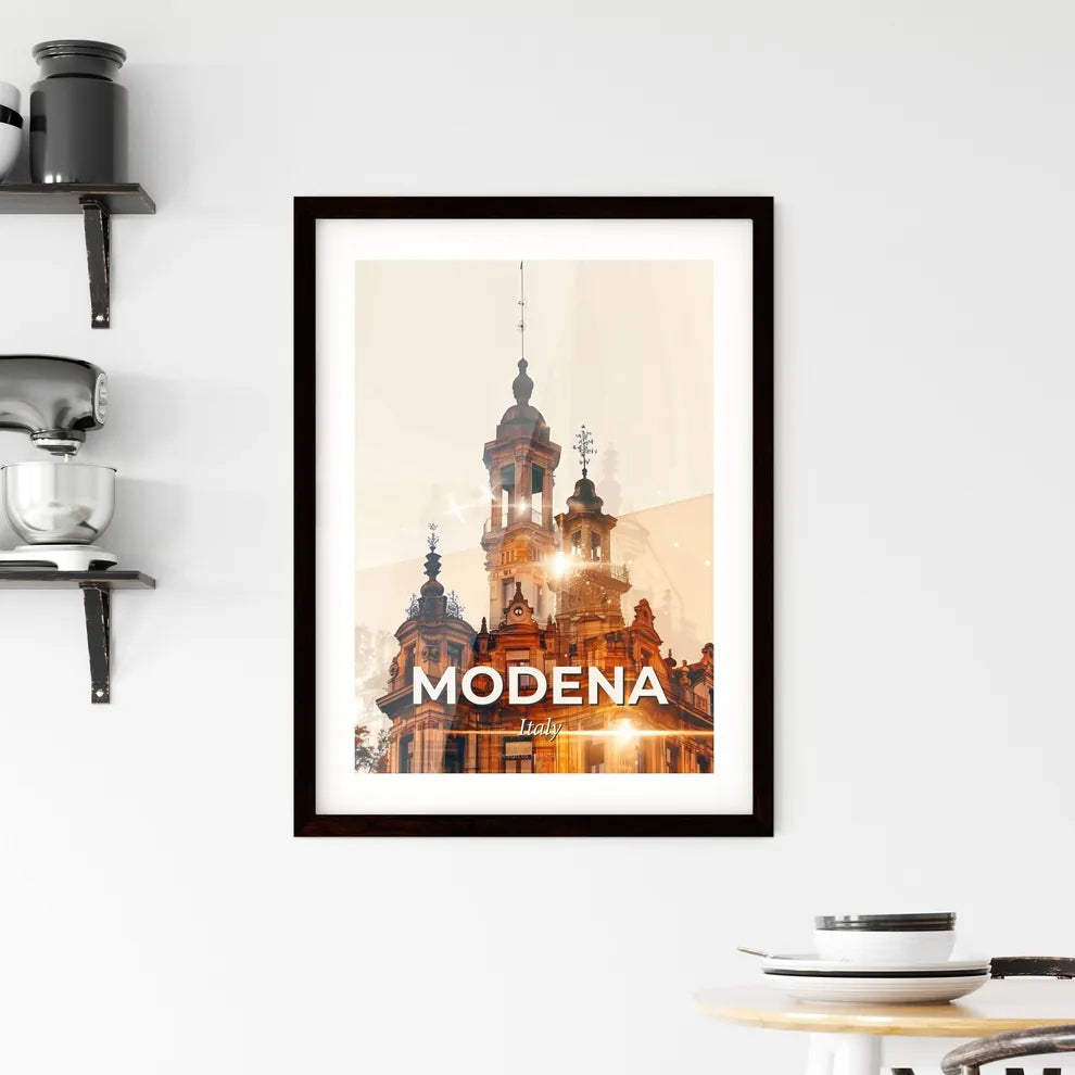 Modena Skyline Cityscape Art Print Beige Sparkles Framed Print