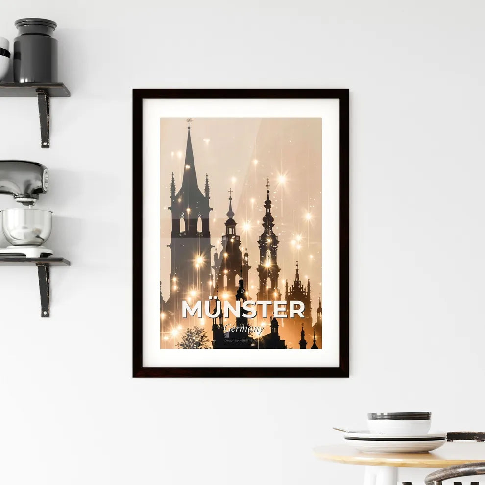 Münster Skyline Double Exposure Cityscape Silhouette Poster Framed Print
