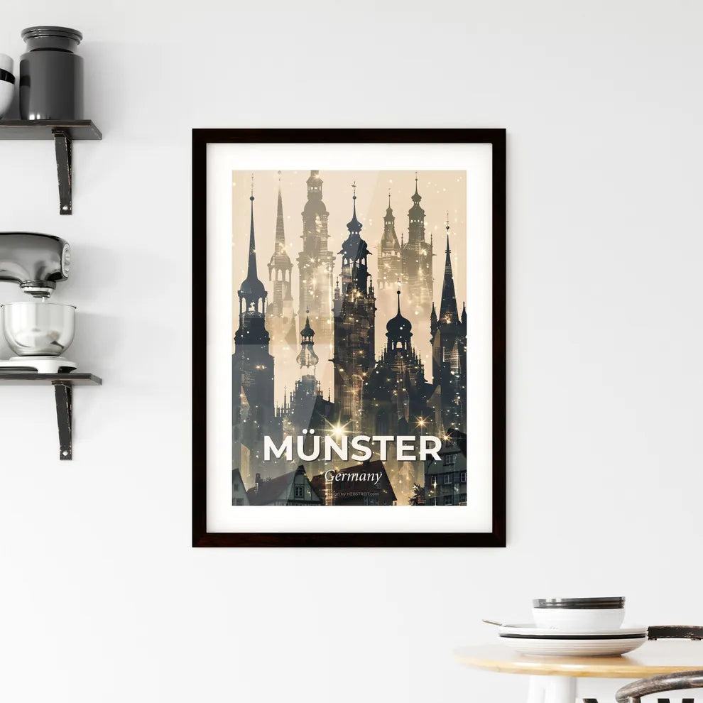 Münster Double Exposure Poster Print Skyline Icons Art Framed Print