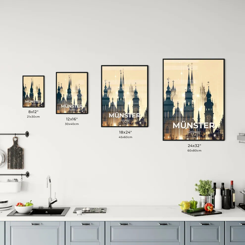Münster Cityscape Skyline Poster in Warm Hues Office Art
