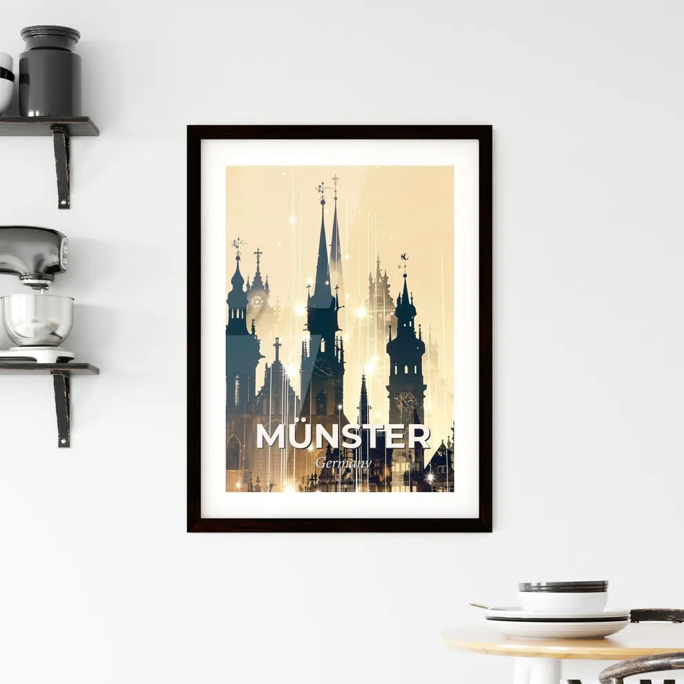 Münster Cityscape Skyline Poster in Warm Hues Framed Print