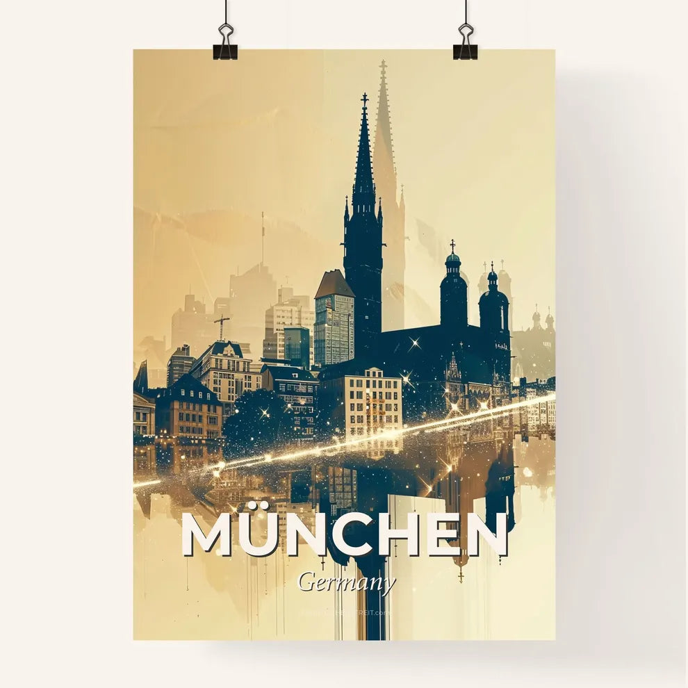 Munich Skyline Double Exposure Art Print Poster