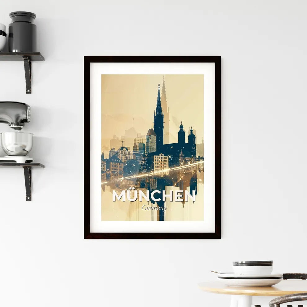 Munich Skyline Double Exposure Art Print Framed Print