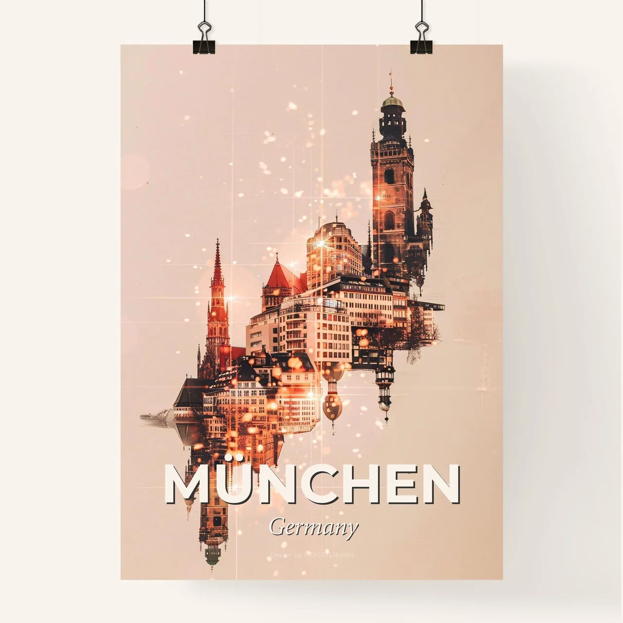 Munich Artwork Skyline Art Poster Beige Little Sparkles Poster
