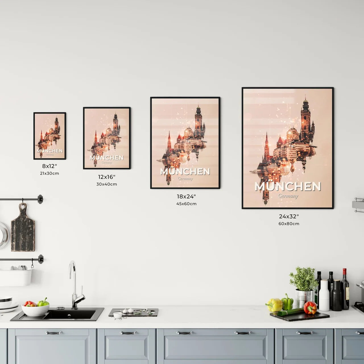 Munich Artwork Skyline Art Poster Beige Little Sparkles Office Art