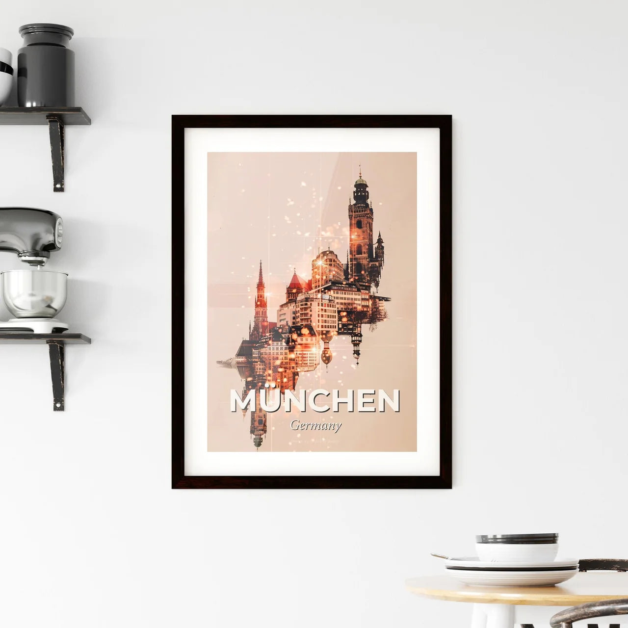 Munich Artwork Skyline Art Poster Beige Little Sparkles Framed Print