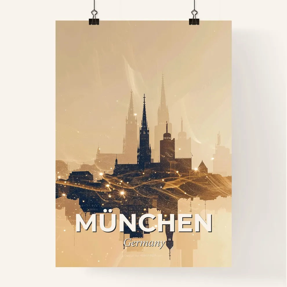 Münchens Iconic Skyline in Double Exposure Composite Poster