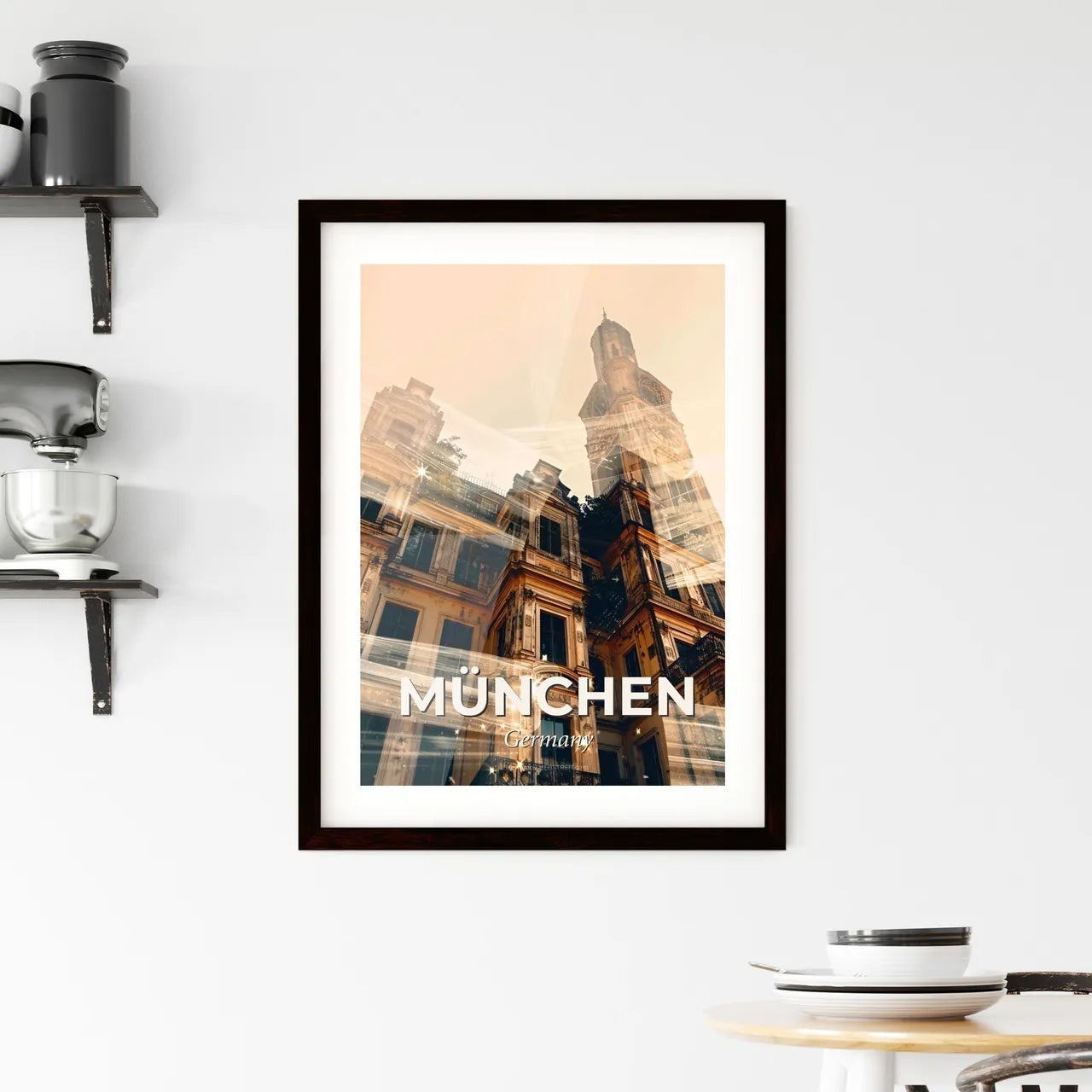 Munich City Skyline Composite Artwork Poster Framed Print