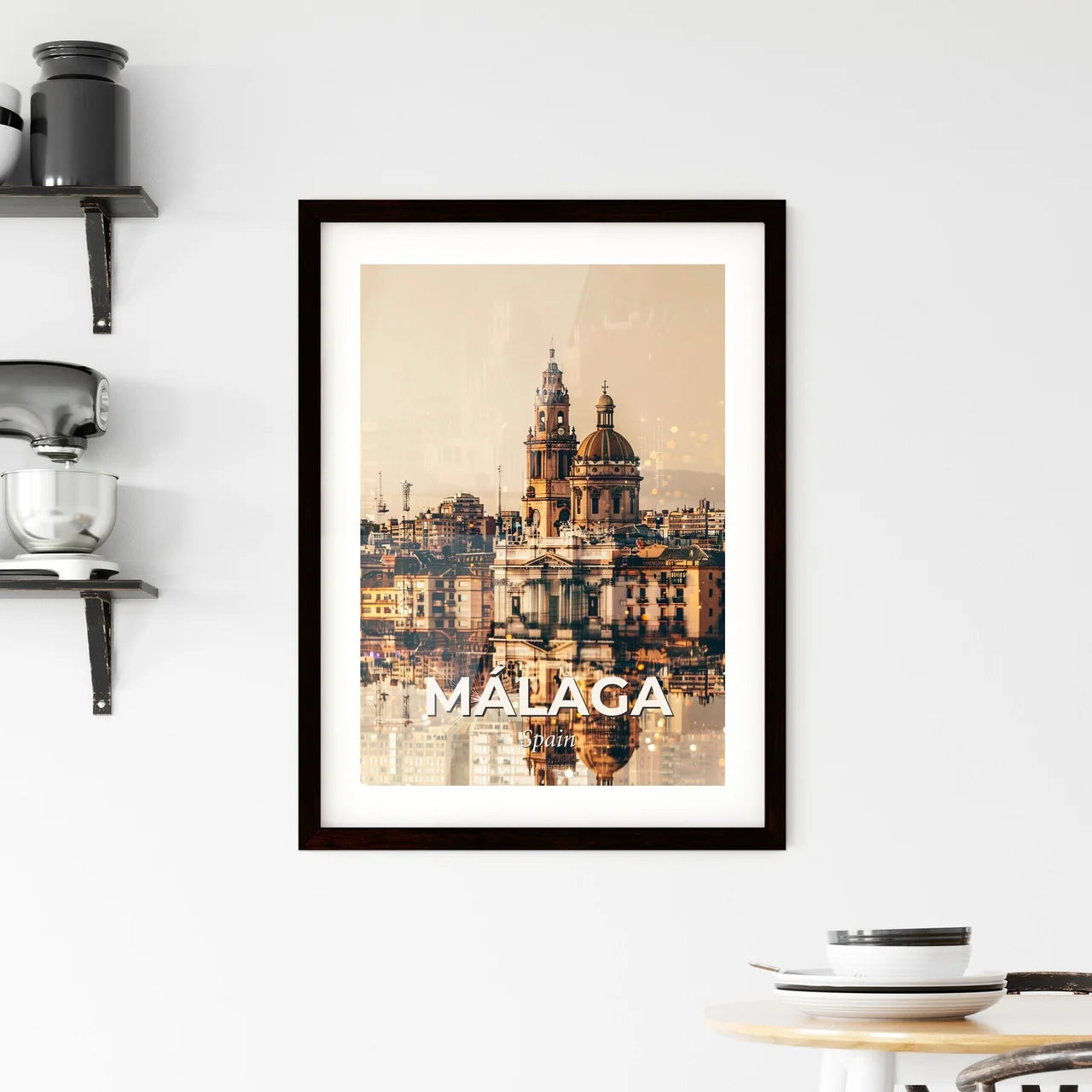 MÃ¡laga City Icons Double Exposure Poster Framed Print