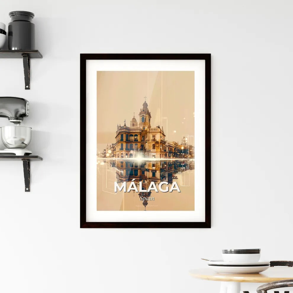 Málaga Skyline Double Exposure Art Poster Framed Print
