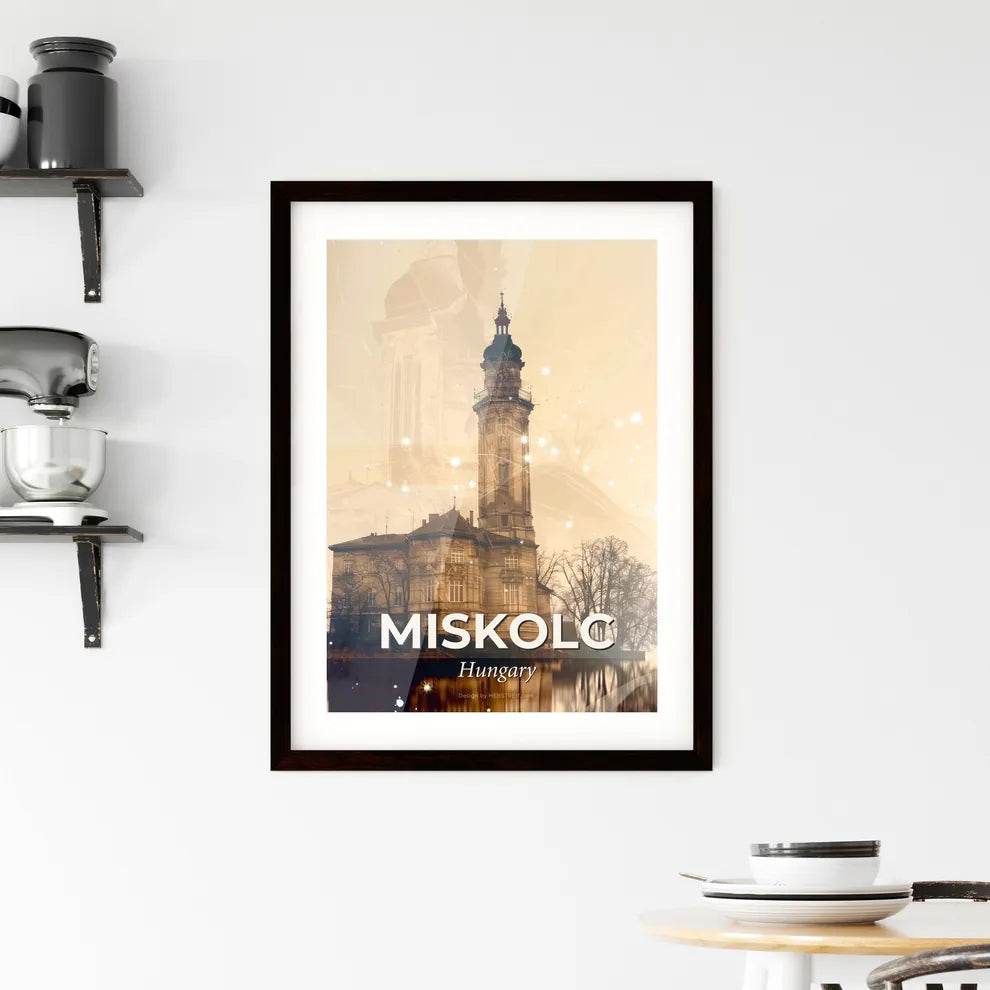 Miskolc City Skyline Panorama Double Exposure Art Poster Framed Print