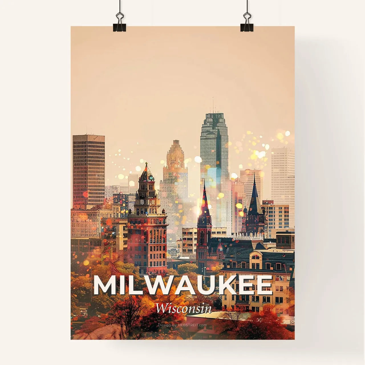 Milwaukee Skyline Composite Poster: Local Icons, Bright Beige Poster