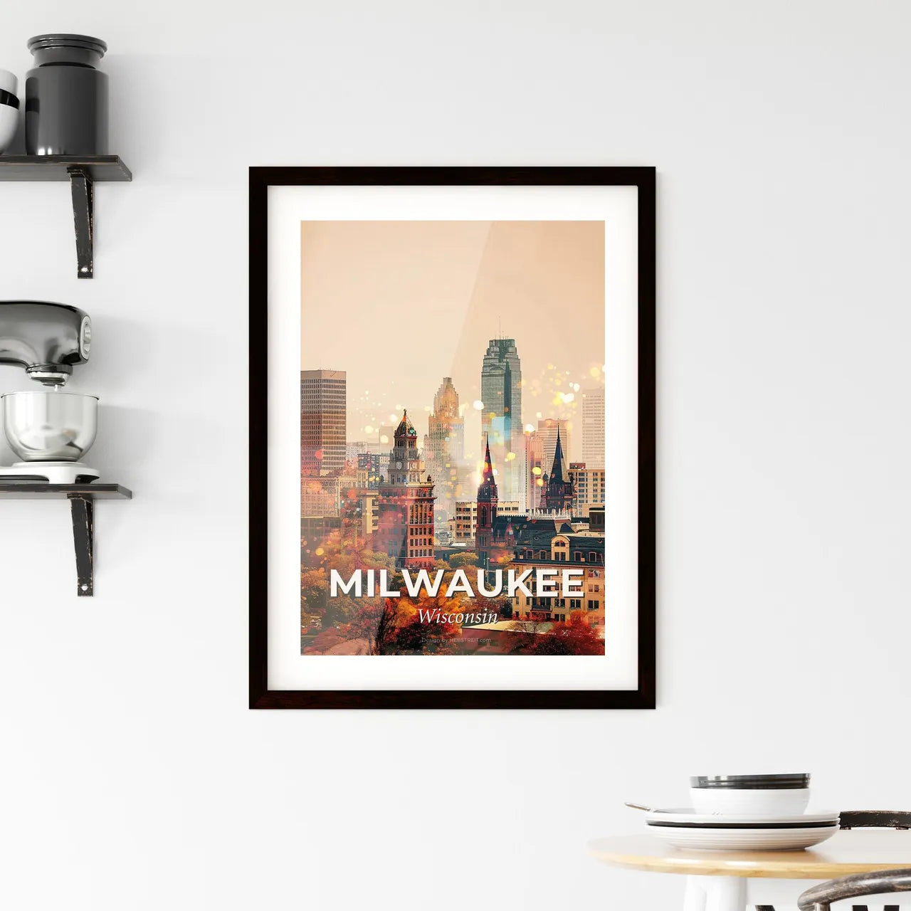 Milwaukee Skyline Composite Poster: Local Icons, Bright Beige Framed Print