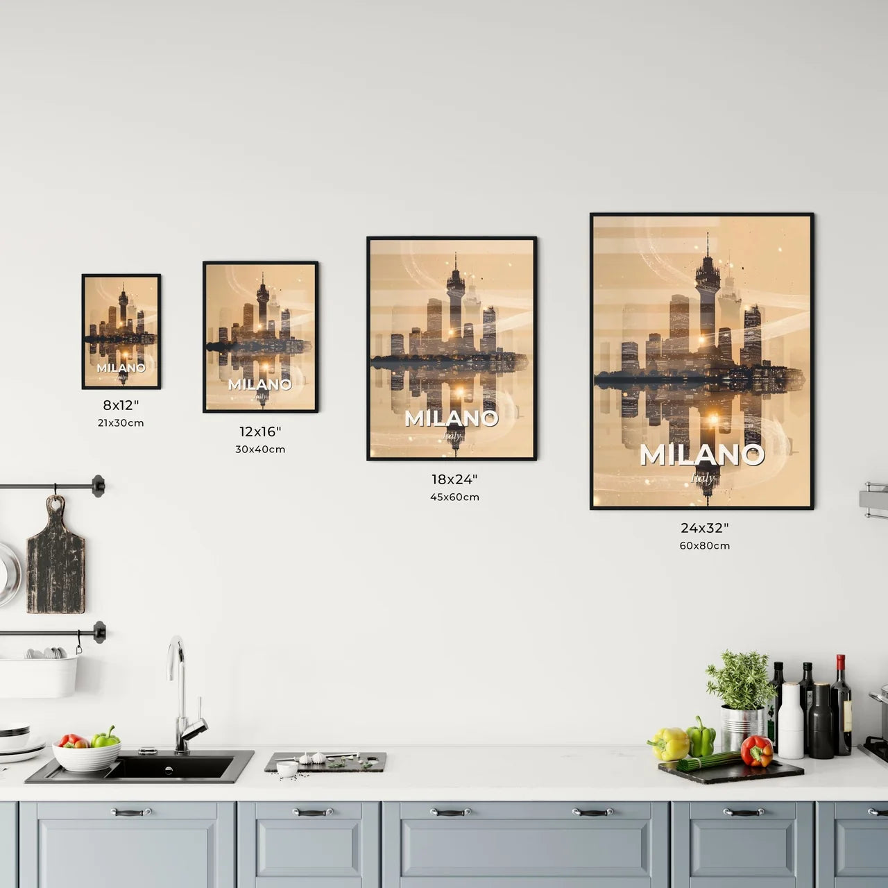 Milan Cityscape Composite Art with Glittering Sparkles Office Art