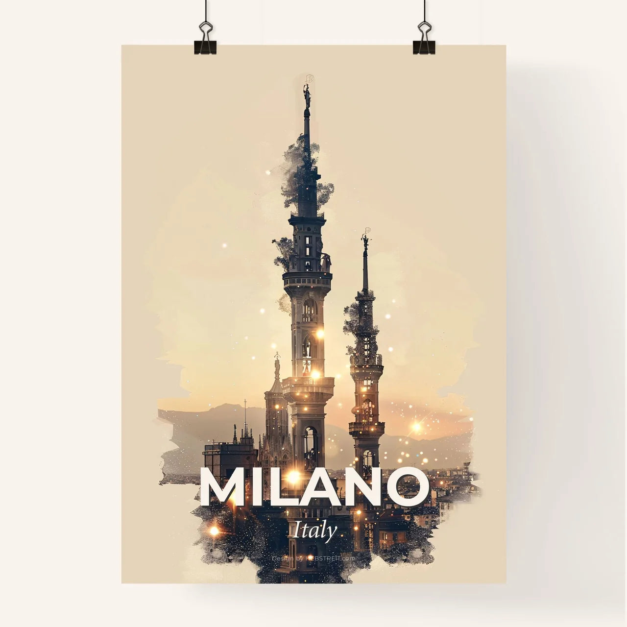 Milan Urban Icons in City Light Panorama Poster