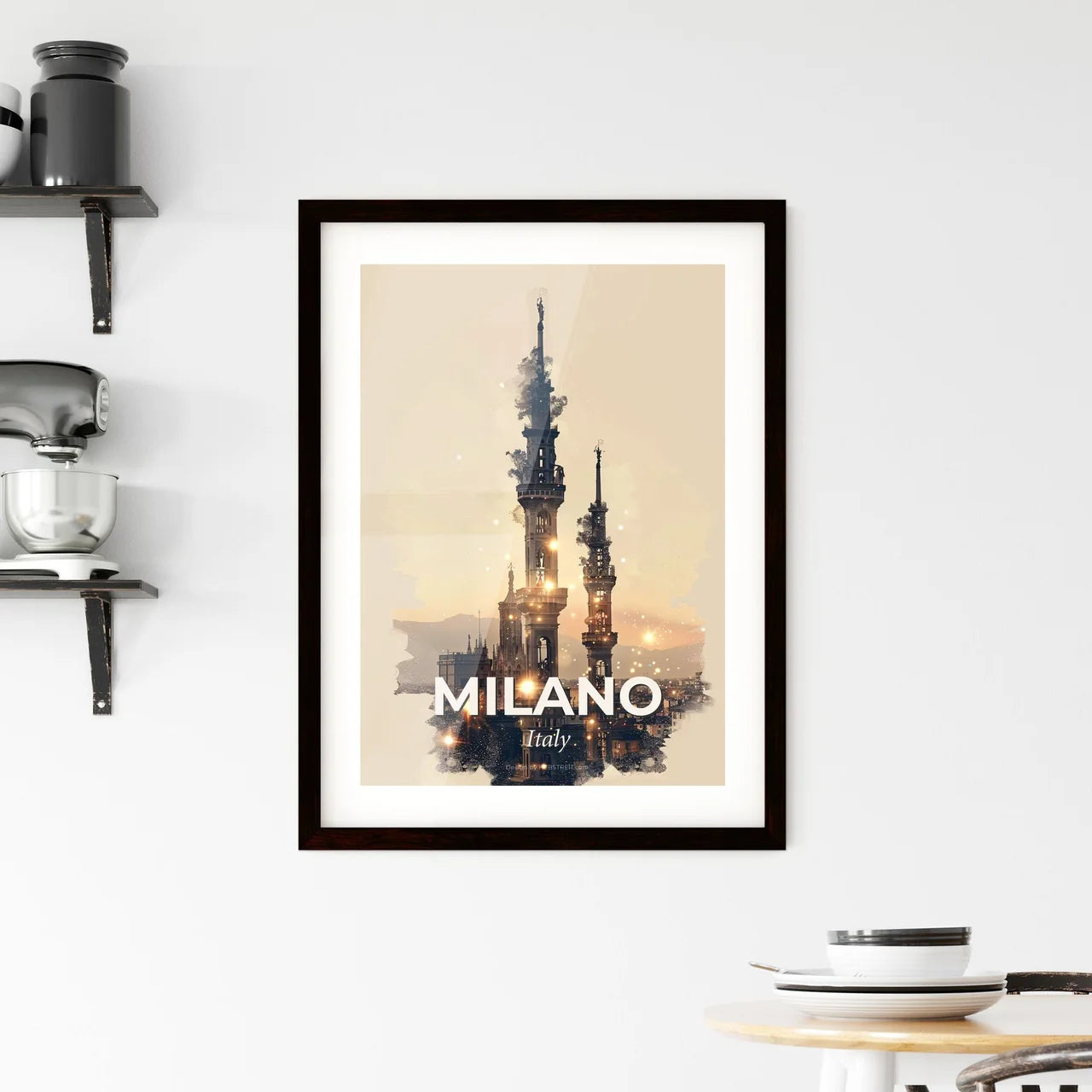 Milan Urban Icons in City Light Panorama Framed Print