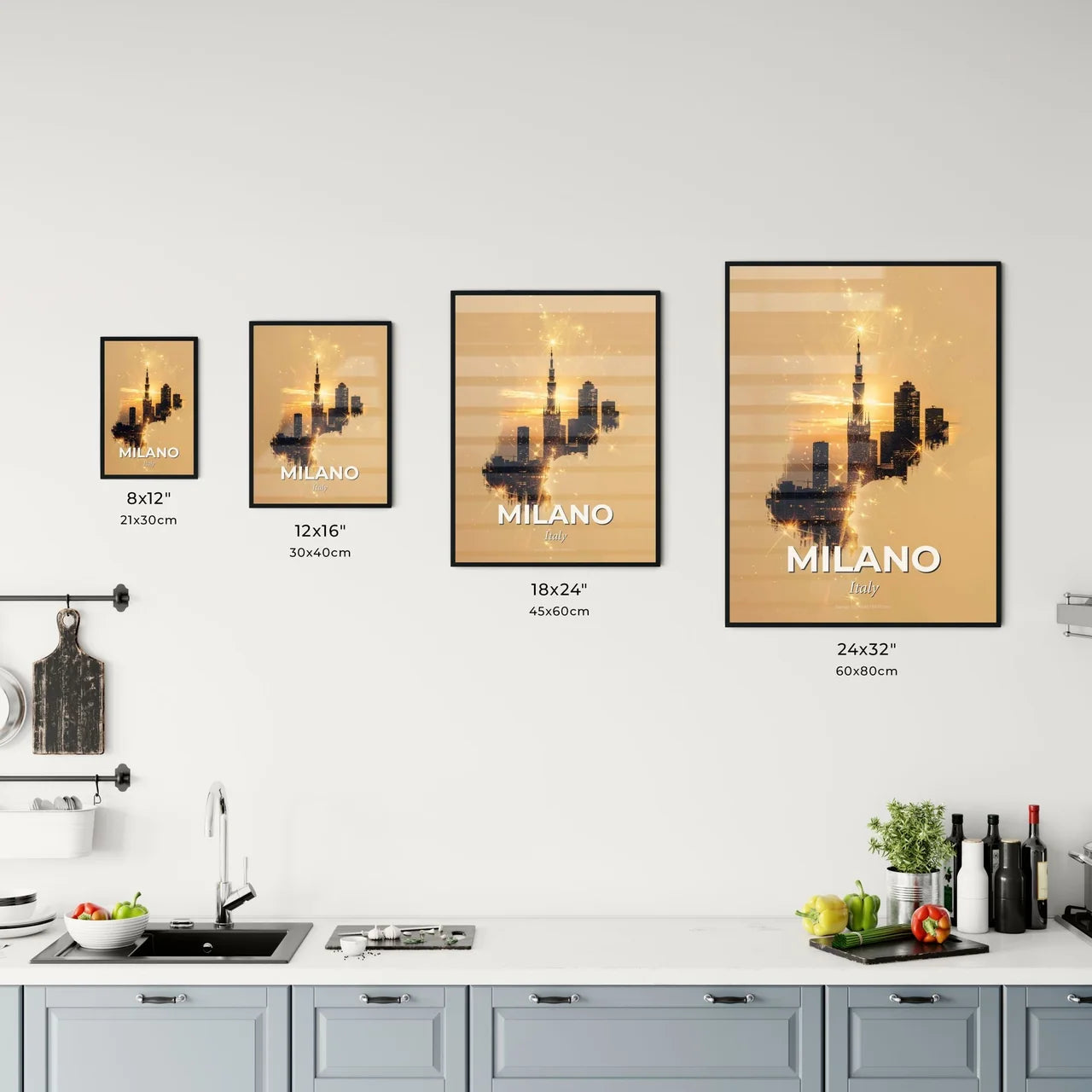 Milan City Icons Backlit Skyline Giclée Poster Office Art