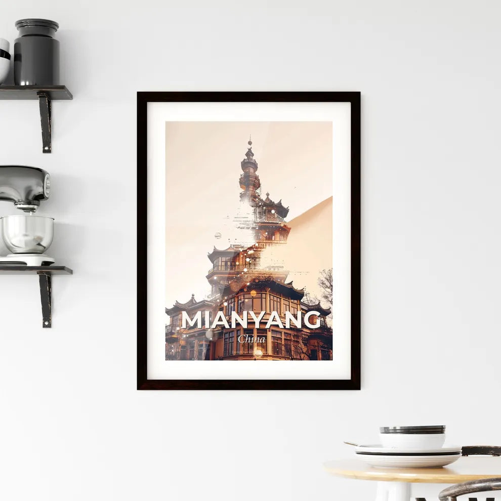 Mianyang Skyline Double Exposure Bright Beige Poster Art Framed Print