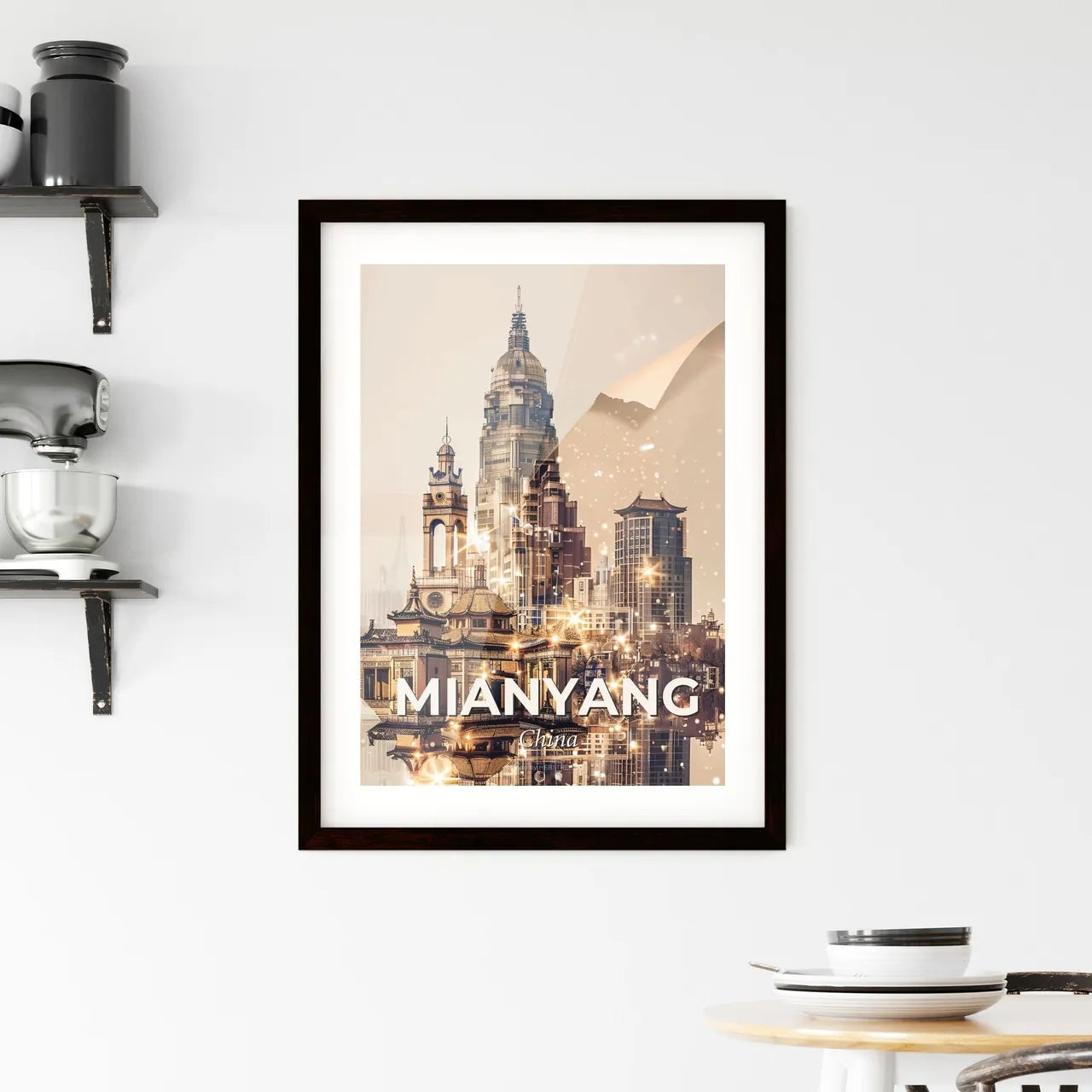 Mianyang, China: Skyline Artwork with Local Charm Framed Print