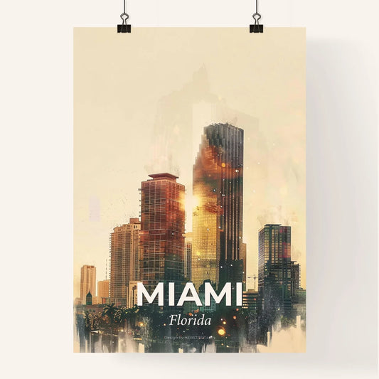 Miami City Skyline Night Composite Poster Poster