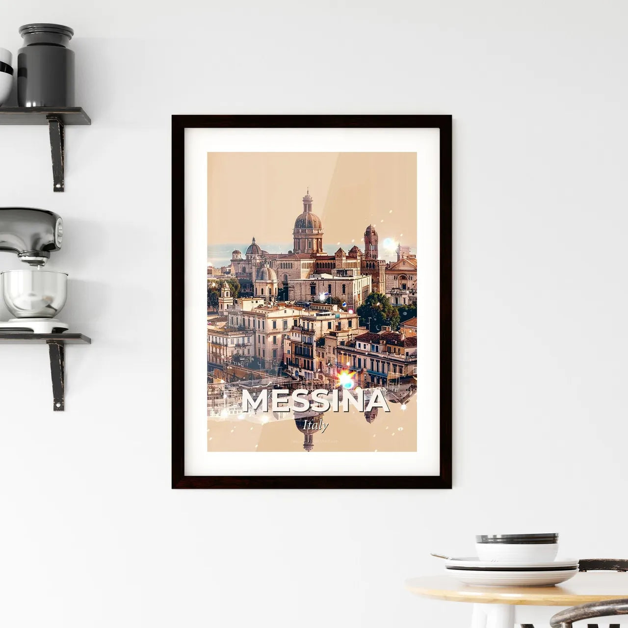 Messina Skyline Double Exposure Art Poster Framed Print