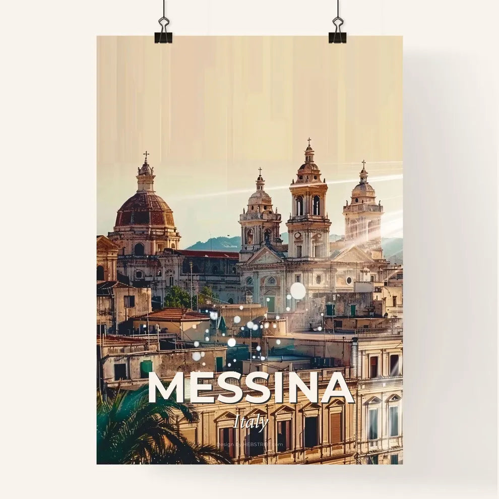 Messina Skyline Composite Art with Beige Background Poster