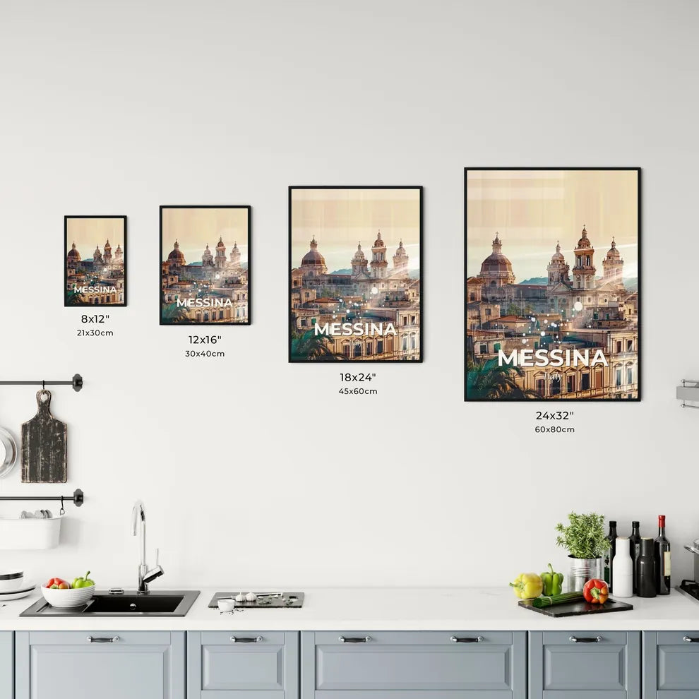 Messina Skyline Composite Art with Beige Background Office Art
