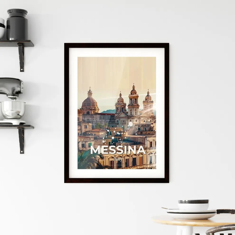 Messina Skyline Composite Art with Beige Background Framed Print