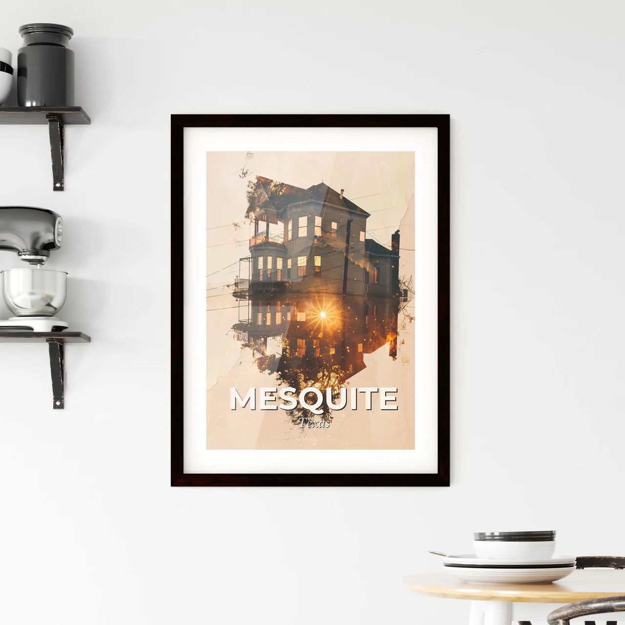 Mesquite Texas City Skyline Double Exposure Poster Art Framed Print