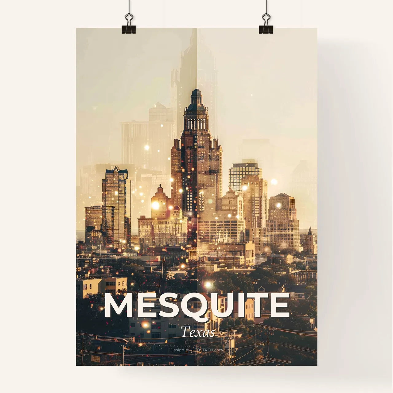 Mesquite, Texas: City Skyline Composite Art Poster Poster