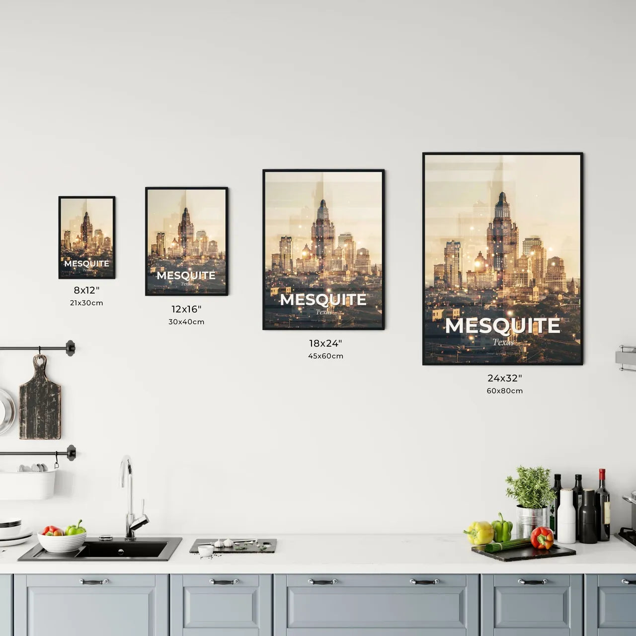 Mesquite, Texas: City Skyline Composite Art Poster Office Art