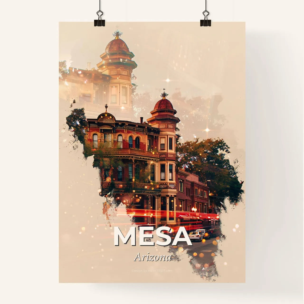 Mesa City Nightscape: Art Nouveau Skyline Poster Poster