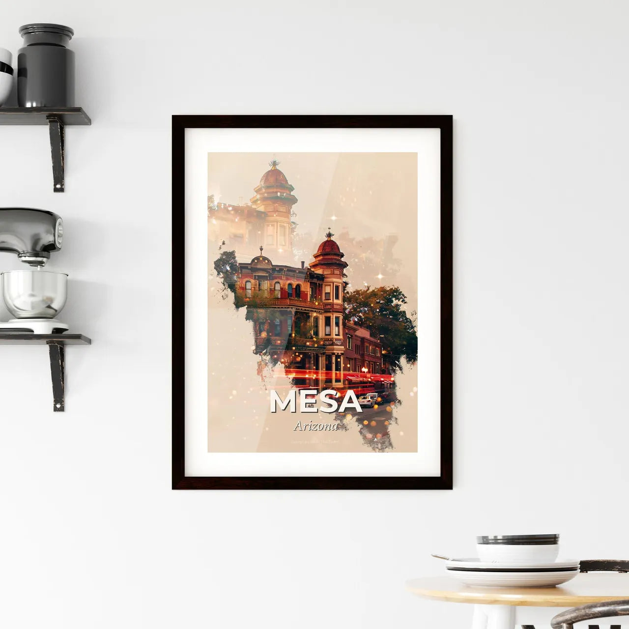 Mesa City Nightscape: Art Nouveau Skyline Poster Framed Print