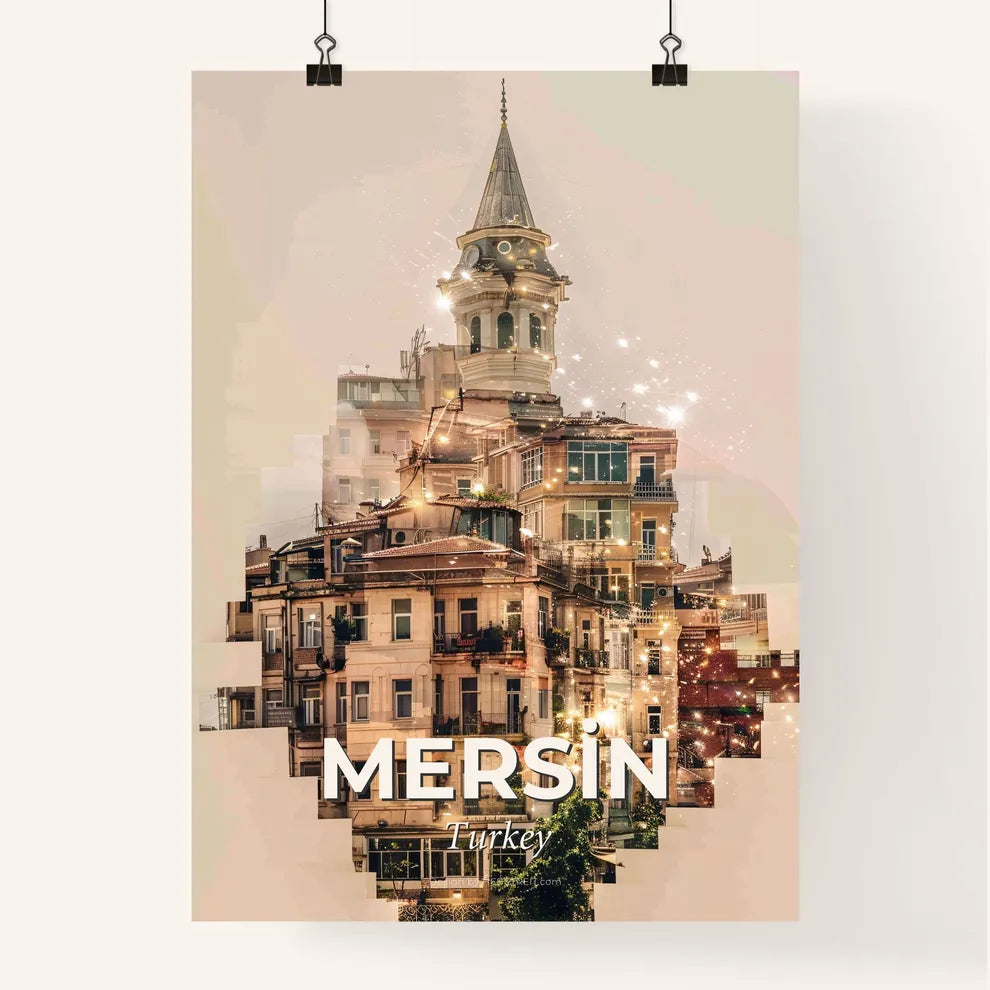 Mersin City Skyline Double Exposure Art Poster