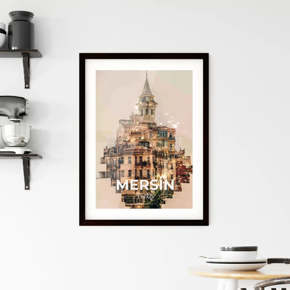 Mersin City Skyline Double Exposure Art Framed Print