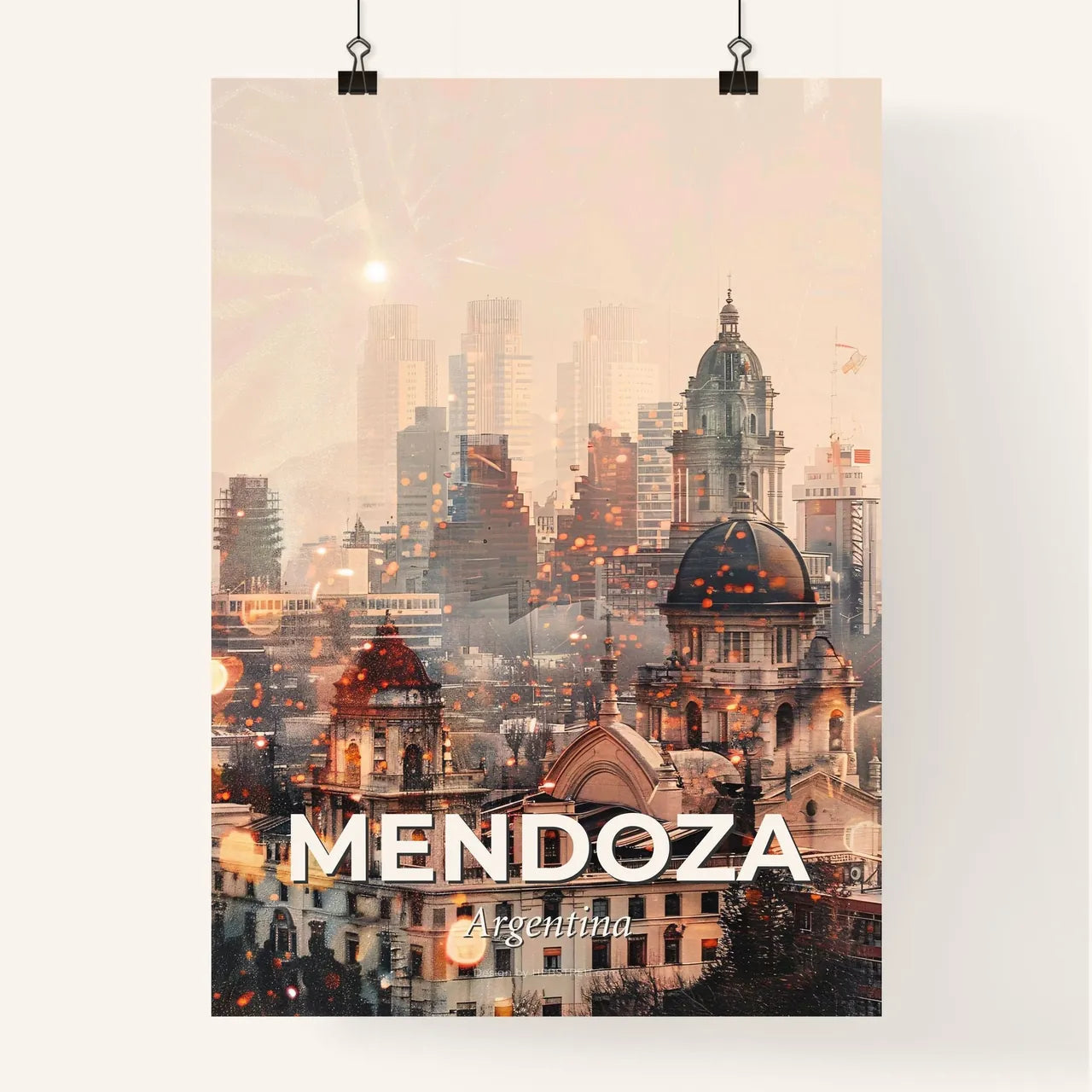 Mendoza City Double Exposure Skyline Poster Poster
