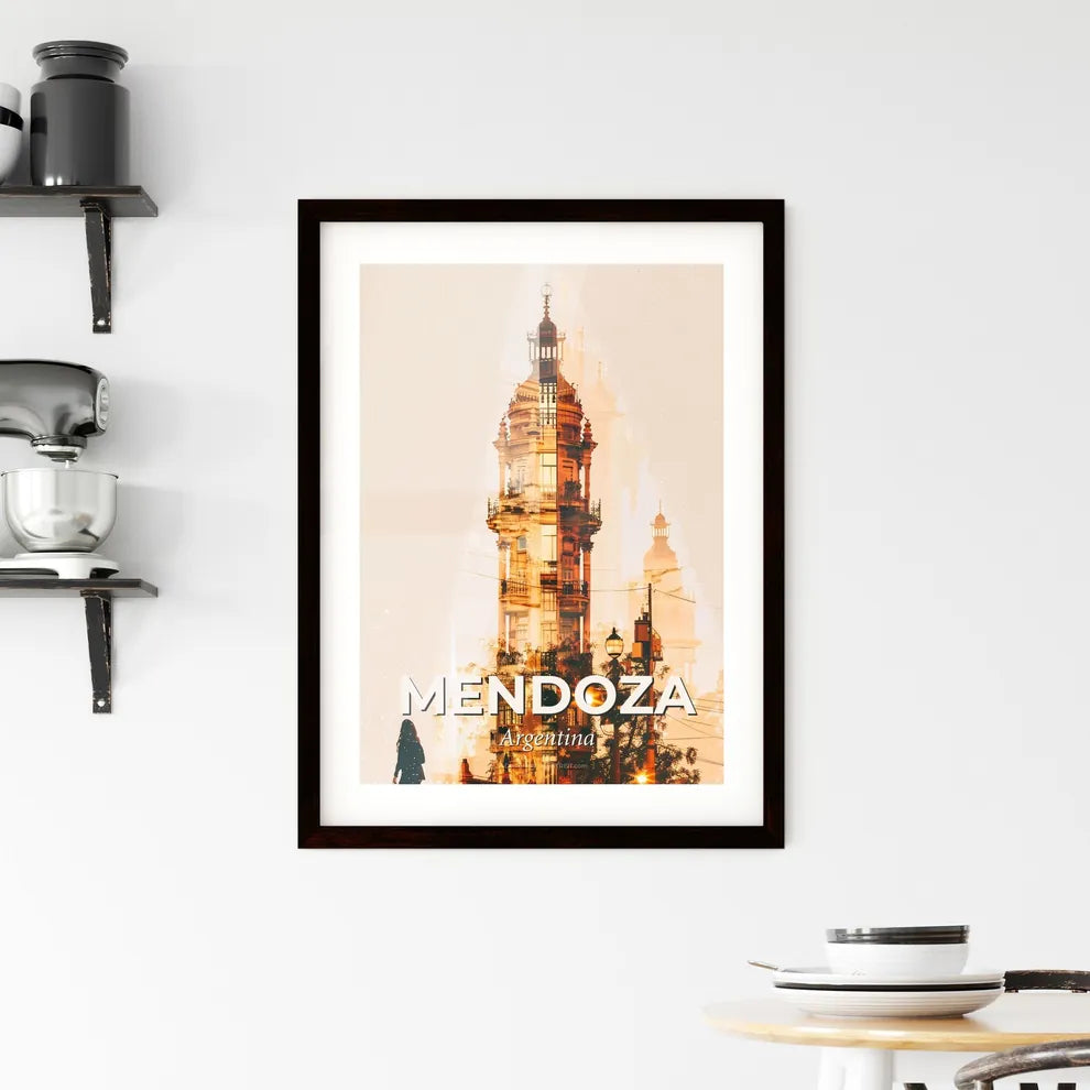 Mendoza City Skyline Double Exposure Art Poster Framed Print