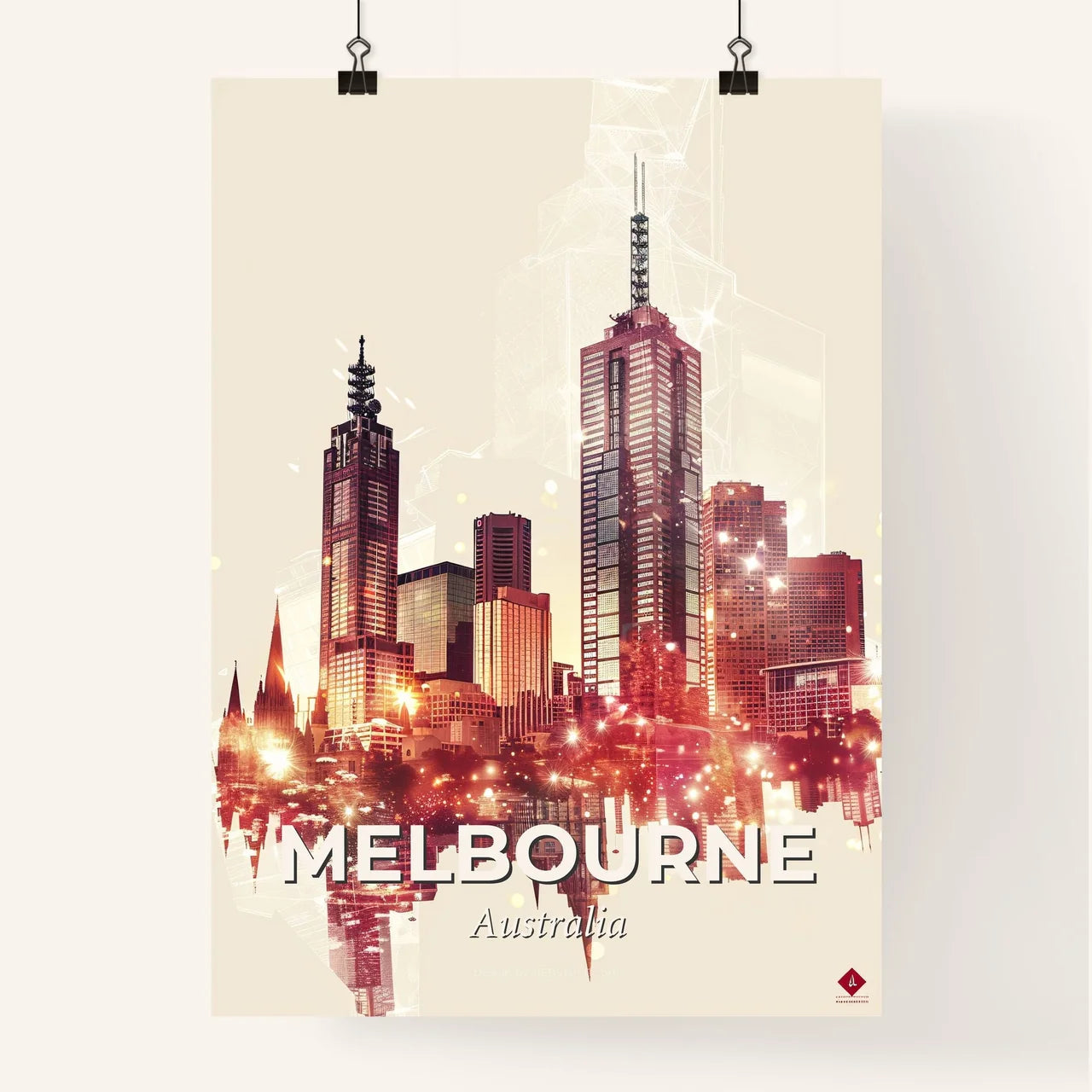 Melbourne Skyline Double Exposure Composite Art Poster Poster