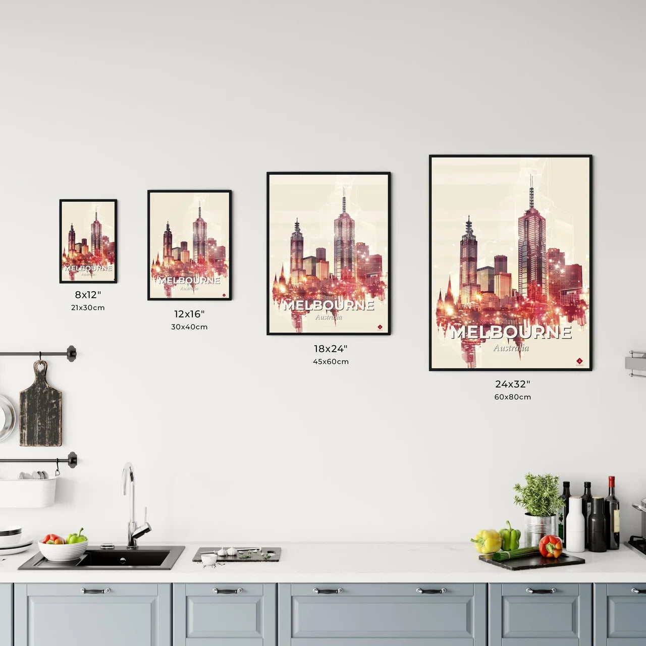 Melbourne Skyline Double Exposure Composite Art Poster Office Art