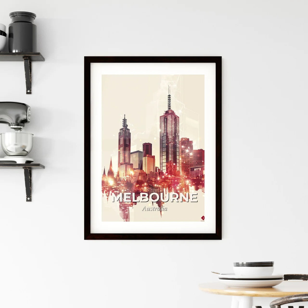 Melbourne Skyline Double Exposure Composite Art Poster Framed Print