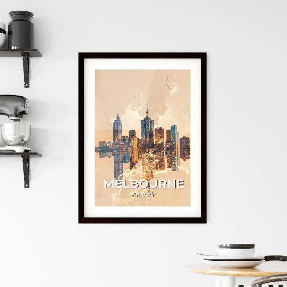 Melbourne Skyline Composite Art Poster Framed Print