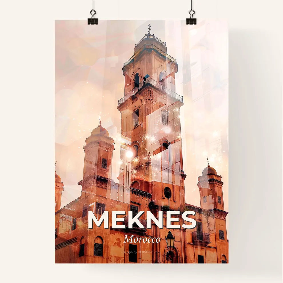 Meknes Skyline Art Poster with Moroccan Architecture Icons Poster