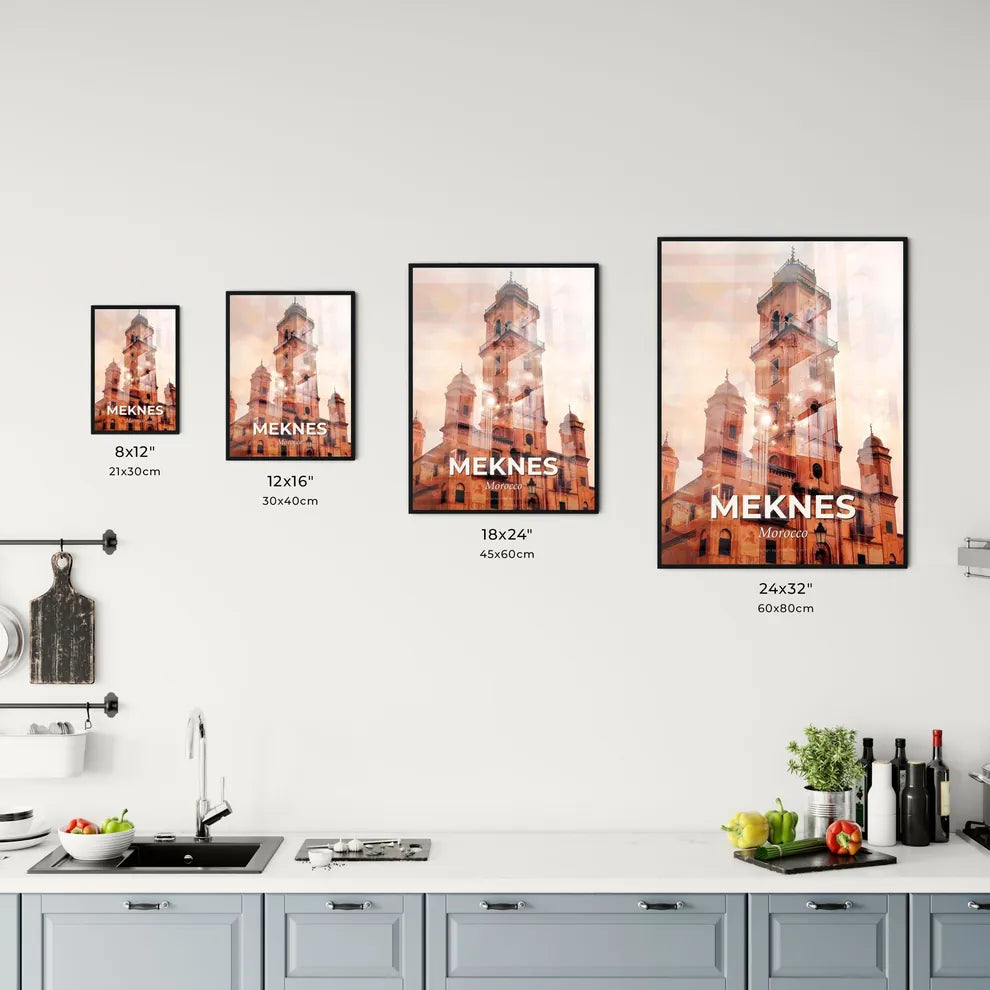 Meknes Skyline Art Poster with Moroccan Architecture Icons Office Art