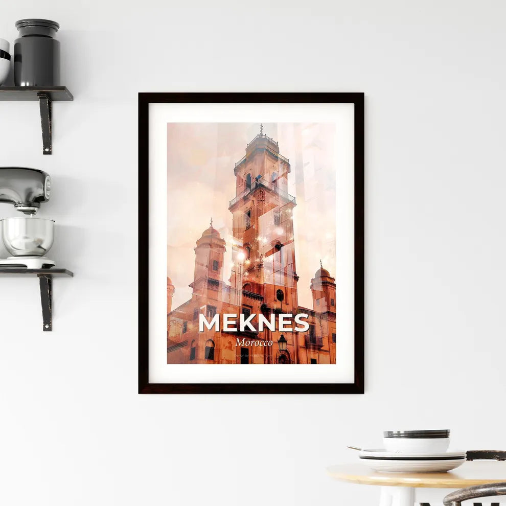 Meknes Skyline Art Poster with Moroccan Architecture Icons Framed Print