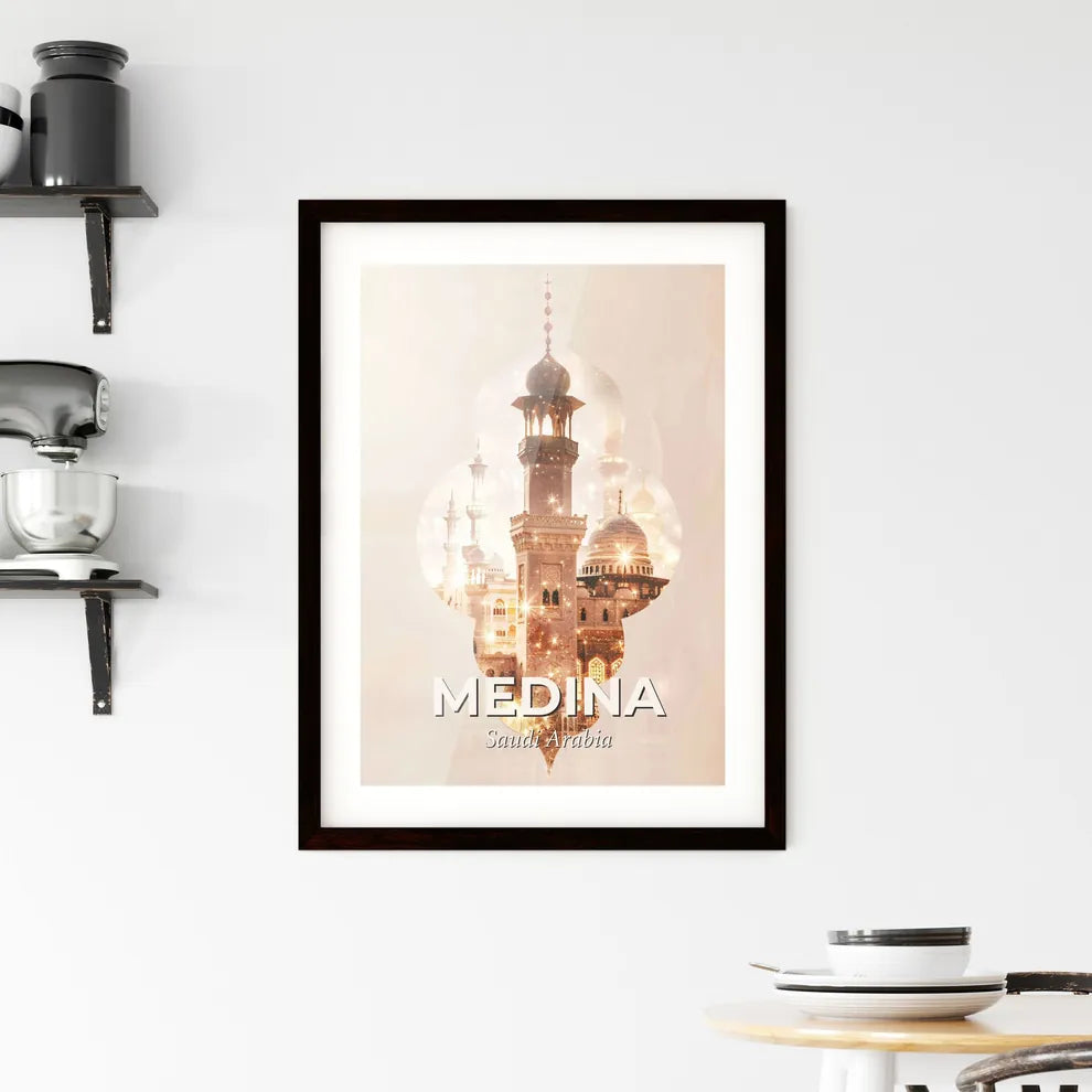 Medina Skyline Double Exposure Art Poster Framed Print