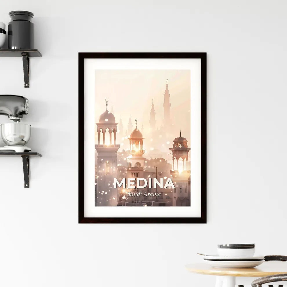 Medina Skyline Beige Sparkle Poster Framed Print